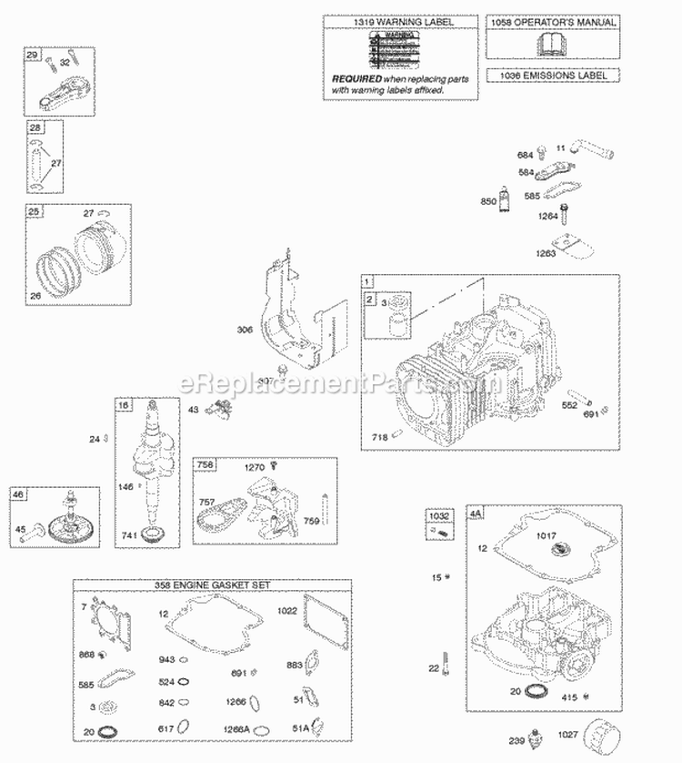 Camshaft Crankshaft Cylinder Engine Sump Gasket Set-Engine OperatorS Manual Piston Rings And Connecting Rod Warning Label Diagram and Parts List for 33M677-1398-B1  Briggs and Stratton Engine
